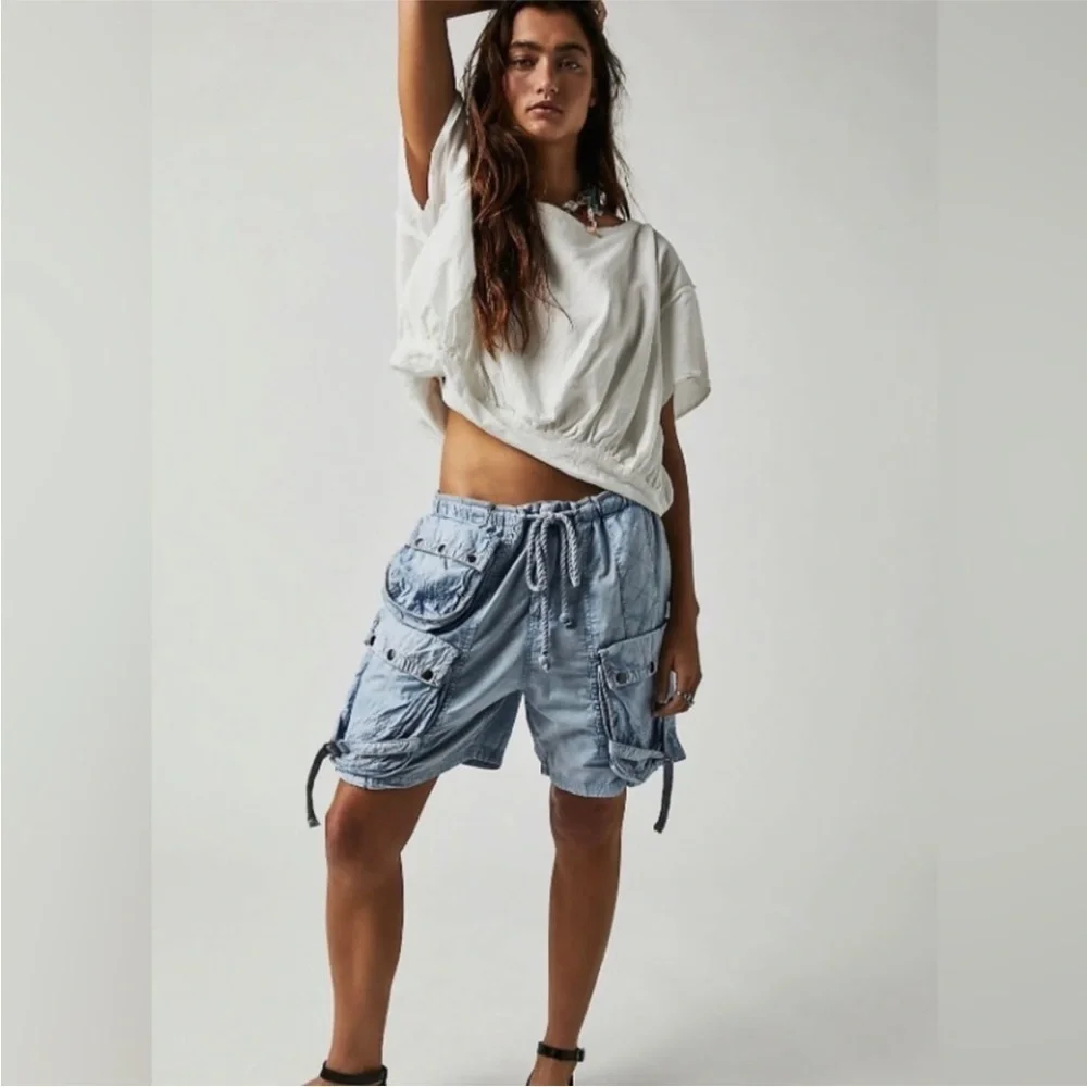 Free People Moon Bay Parachute Shorts in Cashmere Blue Sz Small NWT